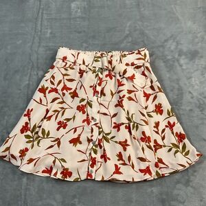 Lovers & Friends Fountain Skirt Floral Belted Cream Rust Snap Down Sz Small